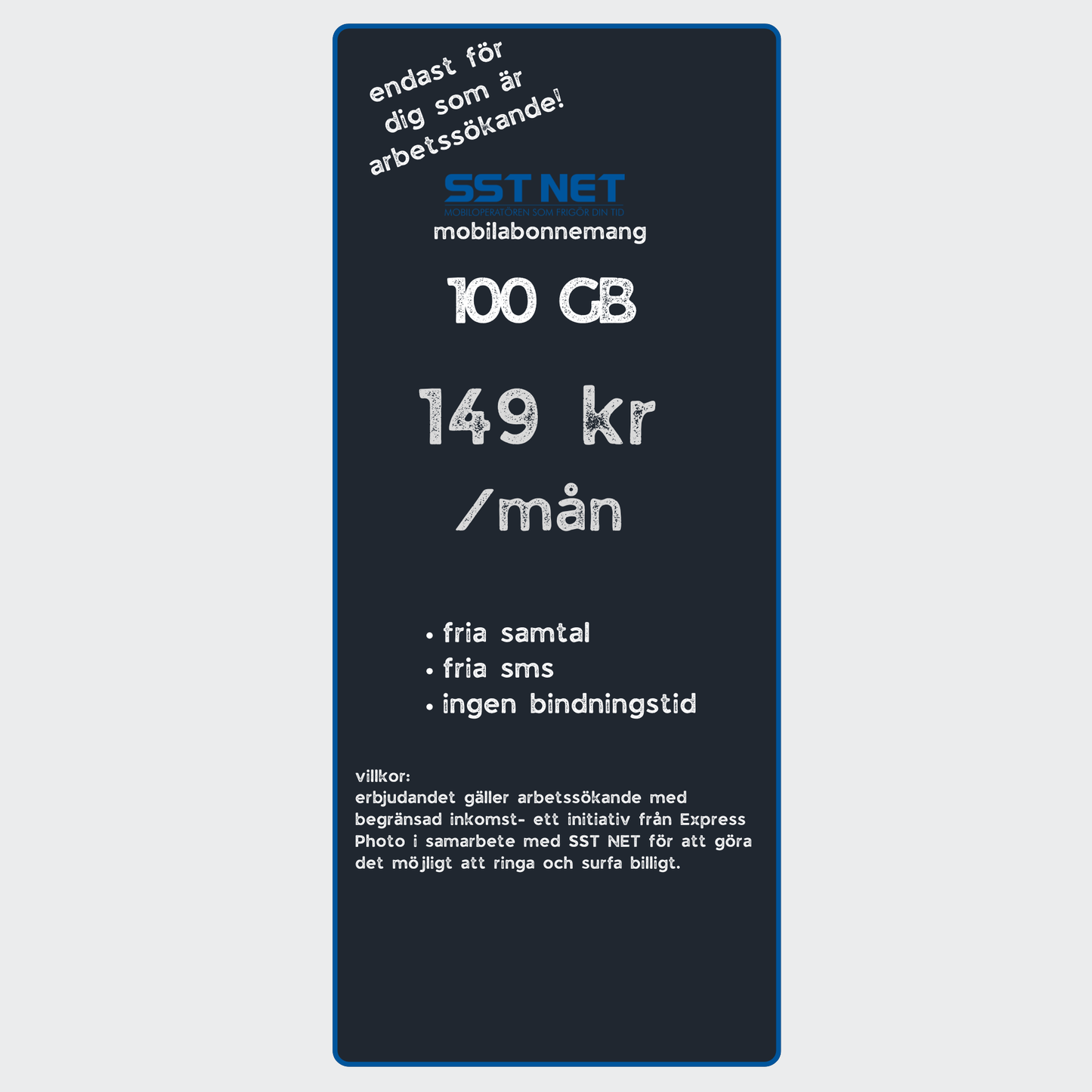 Mobilfrihet 100 GB ink fria samtal & SMS – 149 kr per månad